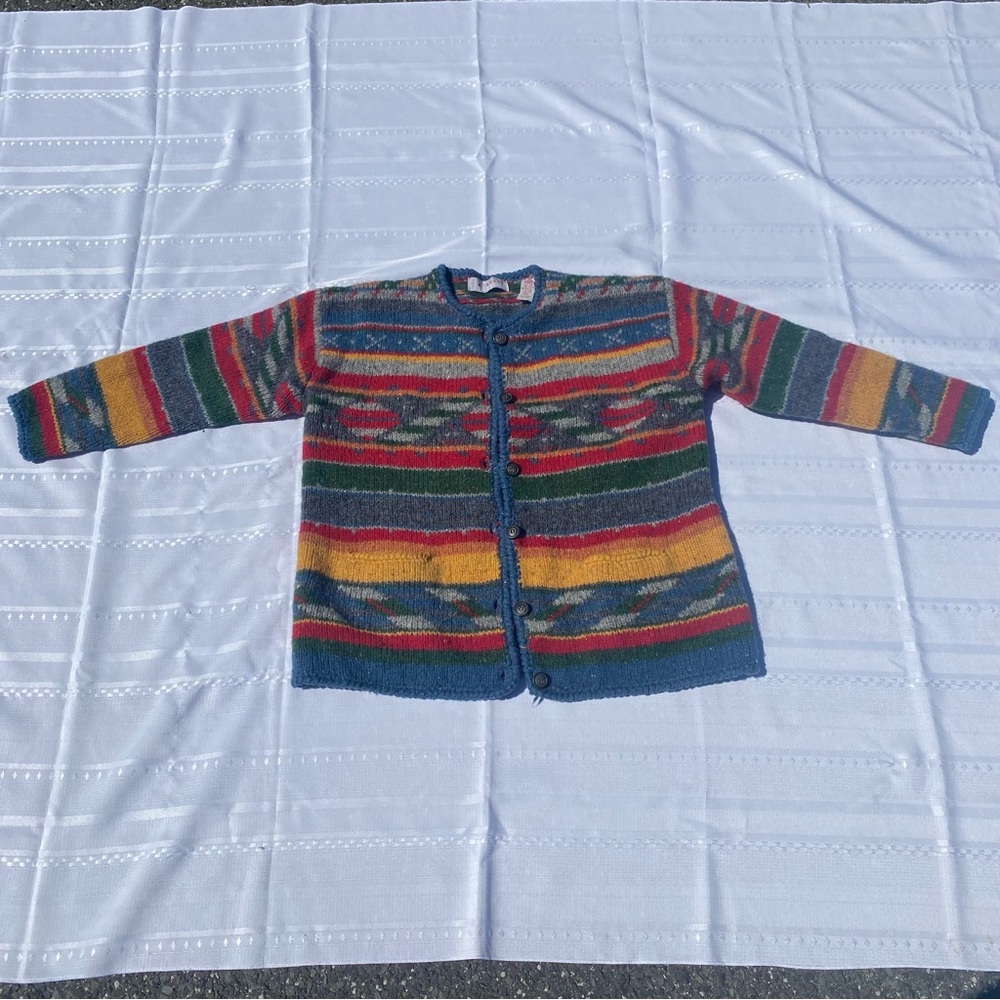 Multi-Color Wool Button-Up Sweater - image 1